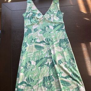 Floral Green and White Sleeveless Dress
